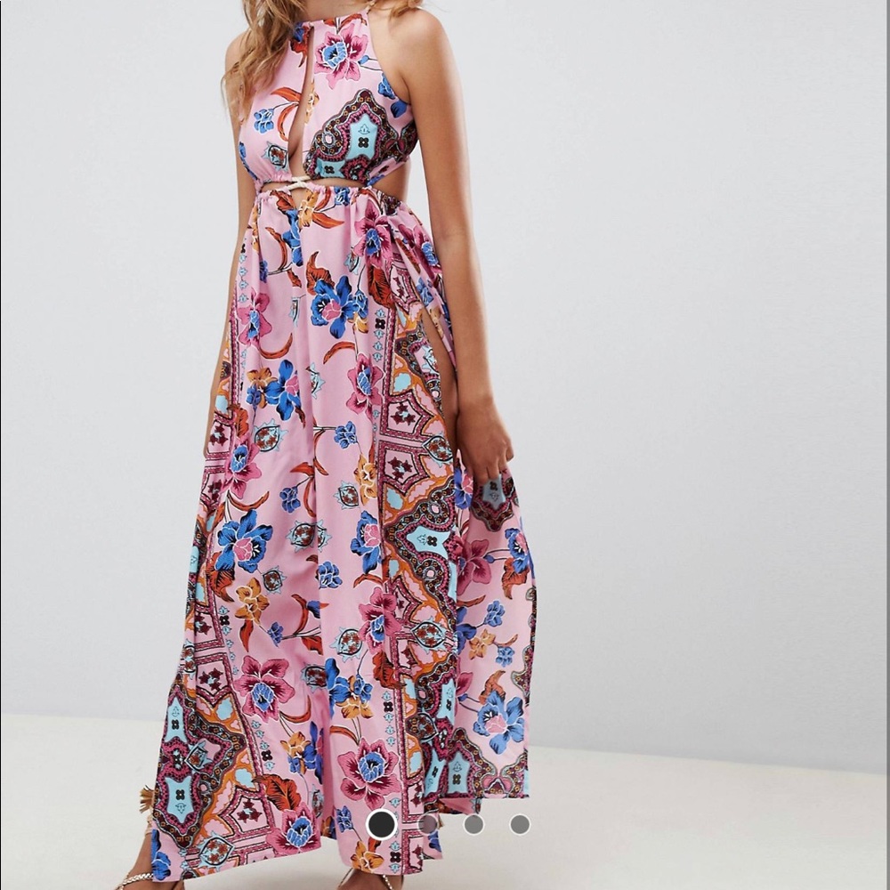ASOS DESIGN rope trim cut out paisley print plunge beach maxi